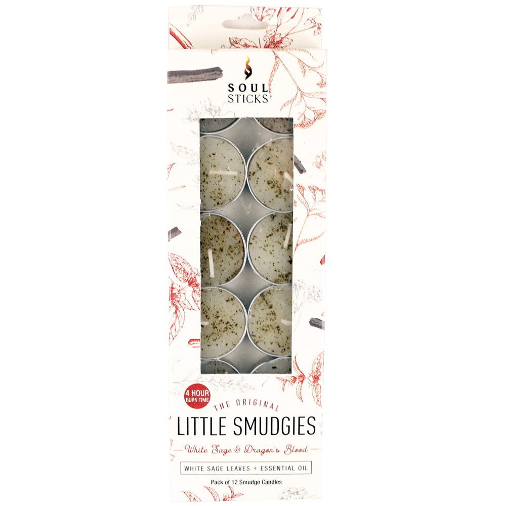 LITTLE SMUDGIES - White Sage & Dragons Blood Soy T-Light Candle (12pk)