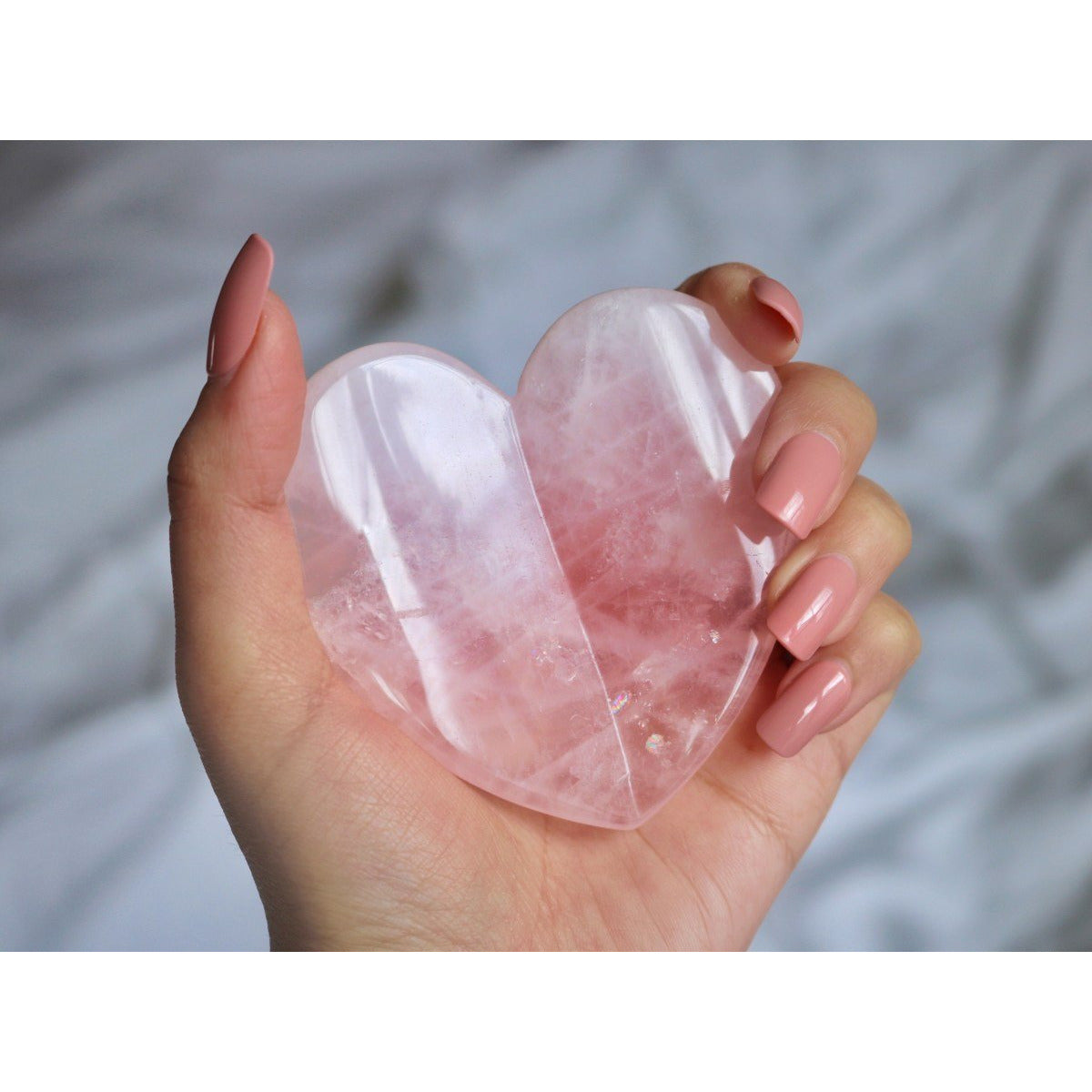 Gua Sha Rose Quartz Crystal Heart by Gem Crystals