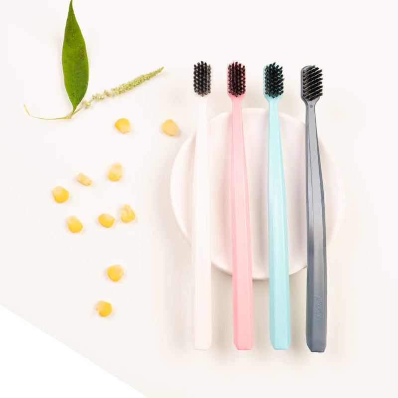 Grin Biodegradable Toothbrush 4pk Soft - Mint, Ivory, Navy & Pink