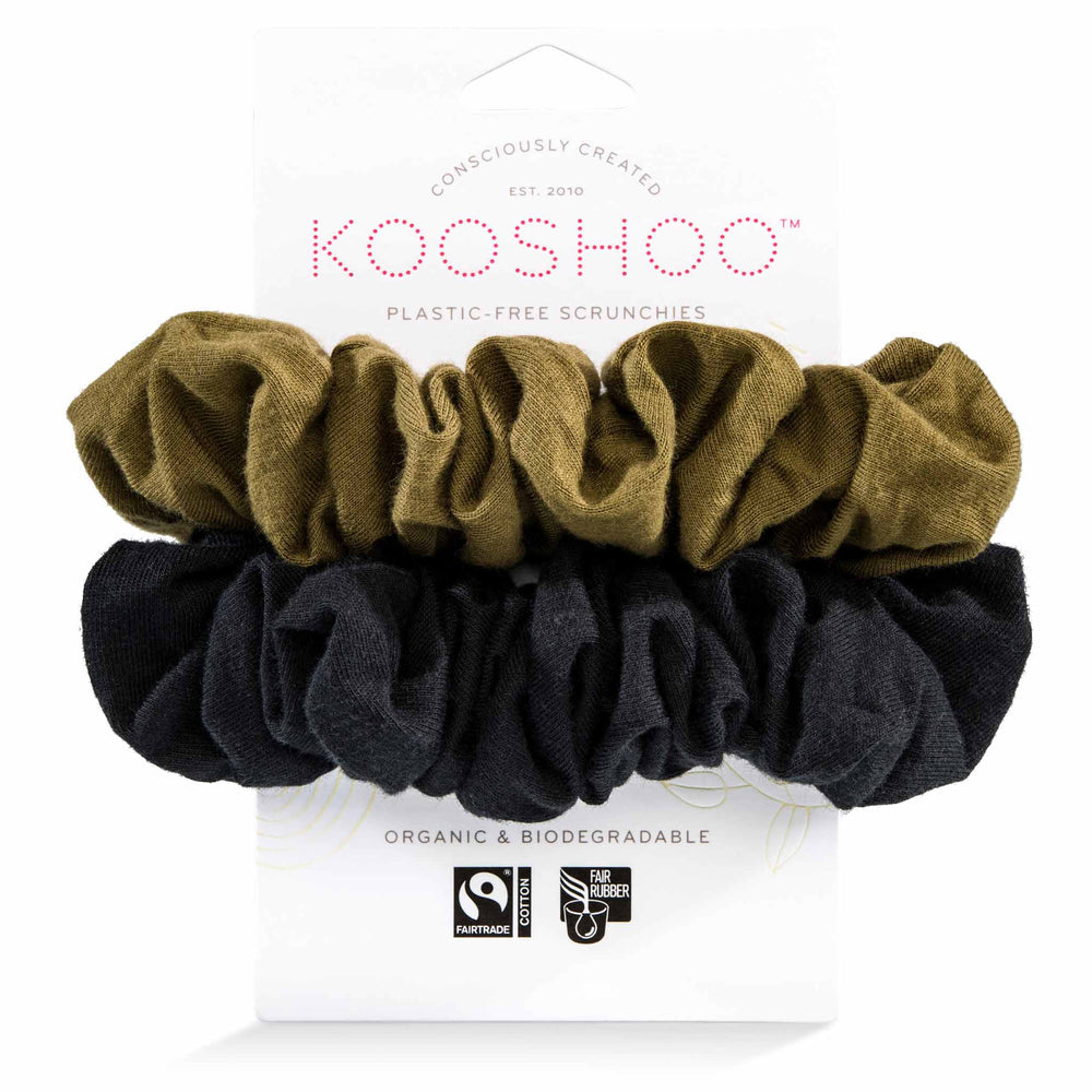 Kooshoo Plastic-free Scrunchies Black/Olive 2pk
