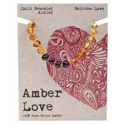 AMBER LOVE Children's Bracelet/Anklet  100% Baltic Amber - Rainbow Love 14cm